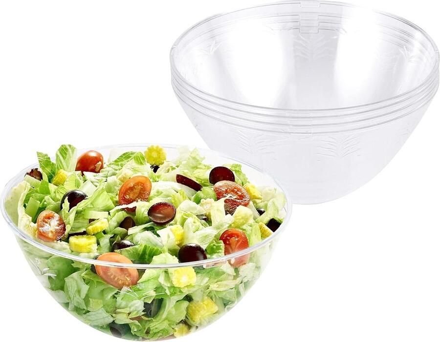 Grote Transparante Harde Plastic Saladekommen 3000ml Stevig Herbruikbaar Ideaal voor Salades Snacks Chips Feestjes Picknick Verjaardagen BBQ Schalen & Presenteerbladen