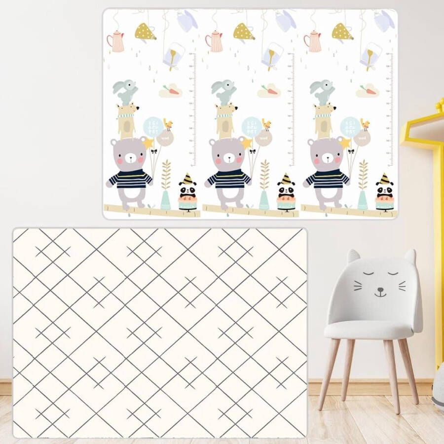 Grote waterdichte babykruipmat speelmat 180 x 200 cm XPE vloermat met gezoomde randen opvouwbaar verjaardag beer apart rooster