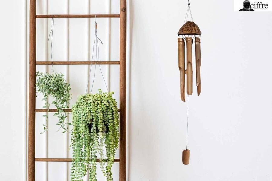 Grote windgong klankspel Feng Shui tuin weerbestendig bamboe kokosnoot ca. 90 cm decoratief geluidseffect