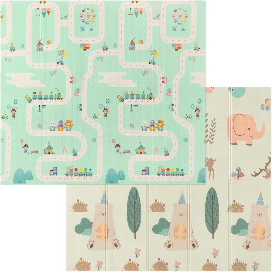 Grote Zachte Opvouwbare Babyspeelmat Schuimmat voor Baby s en Peuters Opvouwbare Kruipmat in het Groen en Beige