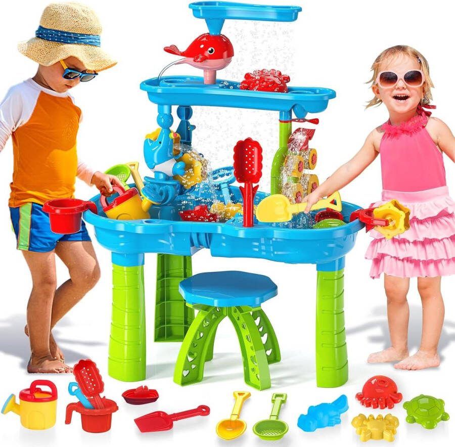 Grote Zandwatertafel met Accessoireset Waterkoker Emmer Schep Hark Buitenspeeltafel voor Kinderen watertafel