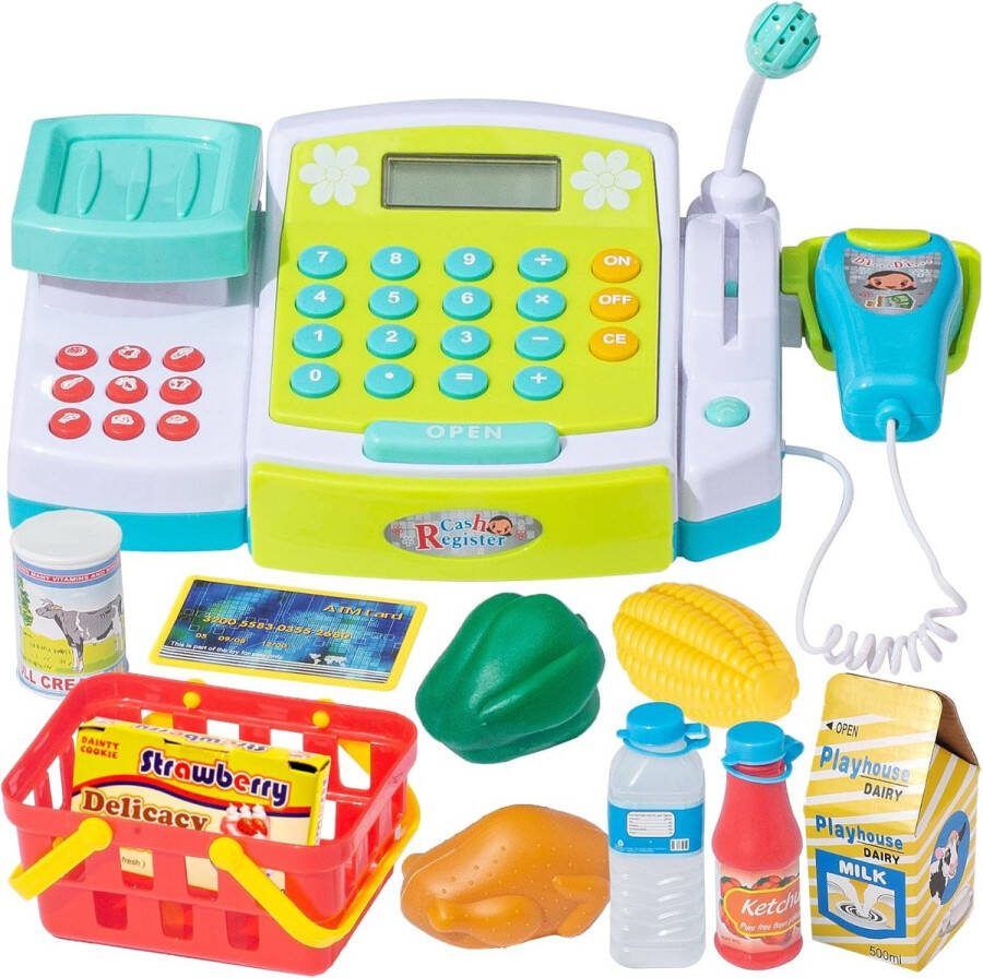 Grotere kassa speelgoed met speelvoedsel supermarkt tot spelen met microfoon scanner winkelmandje doen alsof rollenspel cadeaus voor kinderen meisjes jongens