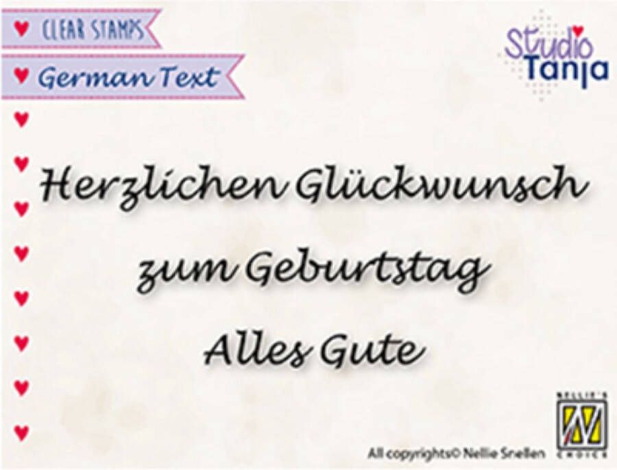 GTCS002 Nellie Snellen Clearstamp tekststempel duitse teksten stempel Herzlichen Gluckwunsch Zum Geburtstag Alles Gute