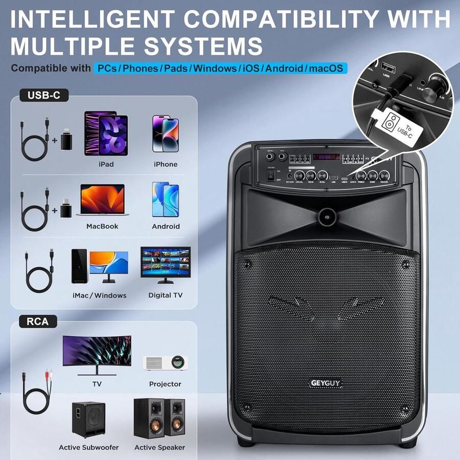 GTSK12-2 Draagbare Karaoke Partybox 2 Microfoons Bluetooth & FM