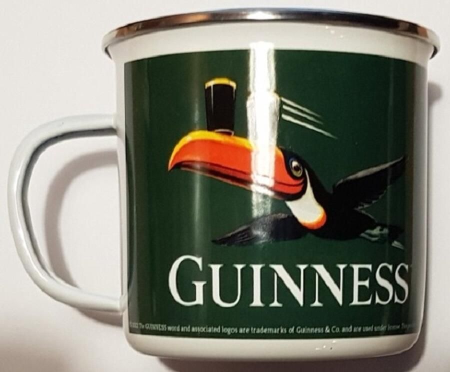 Guinness. Toekan Groen. Emaille Drinkbeker