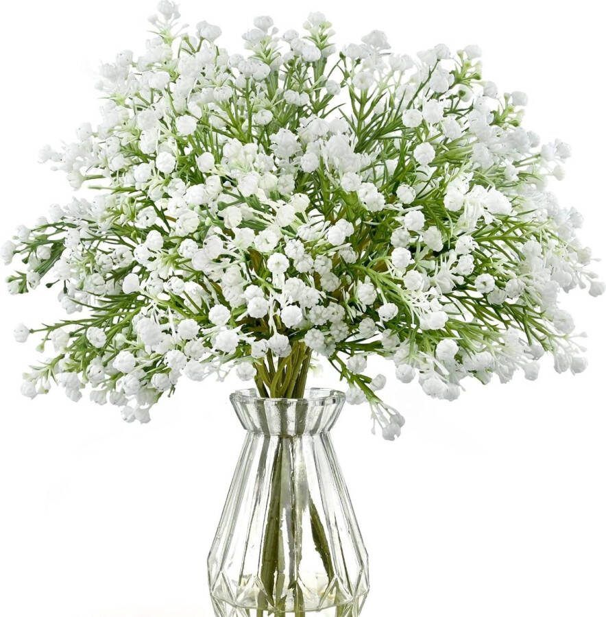 Gypsophila kunstbloemen 12 stuks kunstbloemen van gipskruid zoals echt plastic gipskruid kunstbloemen decoratie voor bruiloft feest bruid kantoordecoratie (wit)