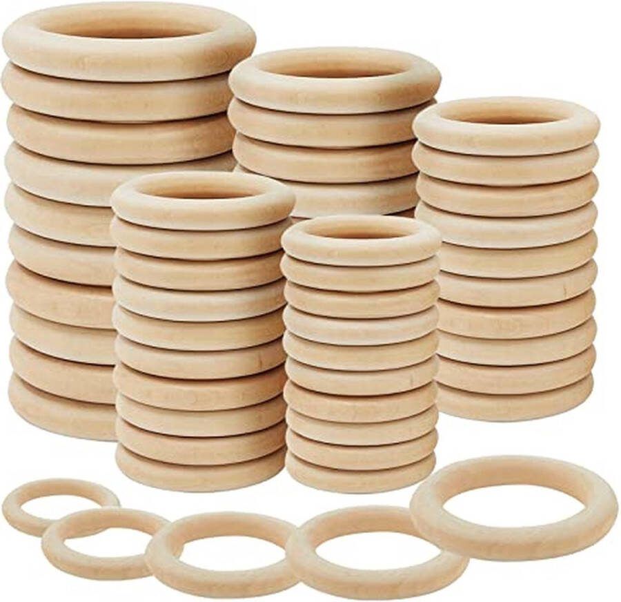 GZjiyu Houten ringen 100 stuks om te knutselen natuurlijk houten gordijnringen voor doe-het-zelf-sieraden kransdecoraties aanhangers babyspeelgoed (buitendiameter 2 cm 2 6 cm 3 6 cm 4 6 cm 5 6 m)