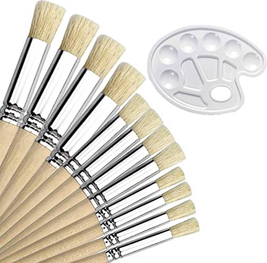 GZjiyu Stencil Brush met kleurenpalet voor acrylverf hout olieverfschilderij aquarelschilderen doe-het-zelf sjablonenproject 12 stuks