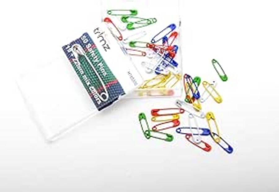 H185300 50 veiligheidsspeldjes gekleurd rood wit zwart groen blauw geel 19 en 22mm bont kleur veiligheidsspelden