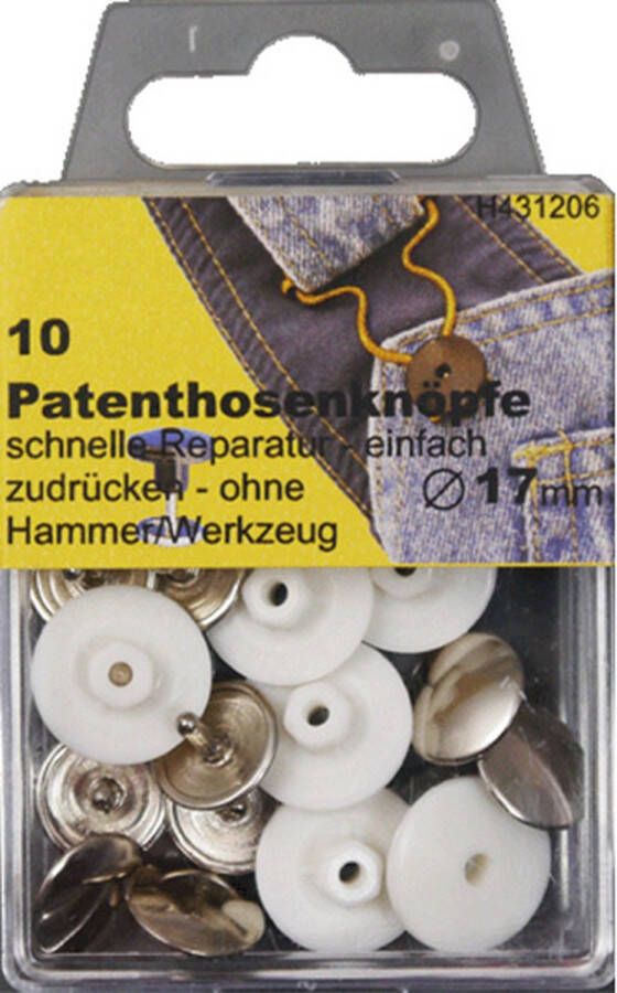 H431206 10 Patentknopen wit 10x patentknoop jeansknoop eenvoudig samendrukken inslagknoop zonder hamer knopen wit 17 mm