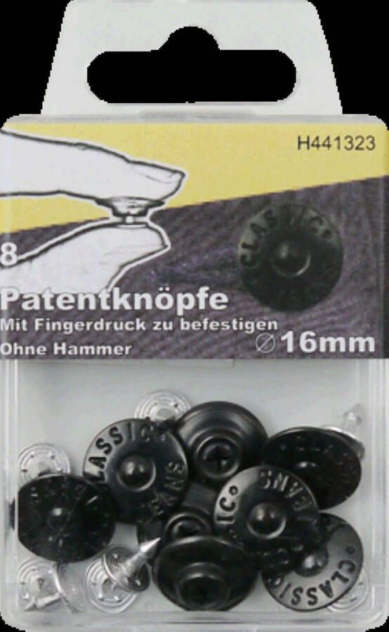 H441323 patentknopen 8 knopen zwart 16 mm zonder hamer met vingerdruk te bevestigen jeansknopen classic jeansknoop