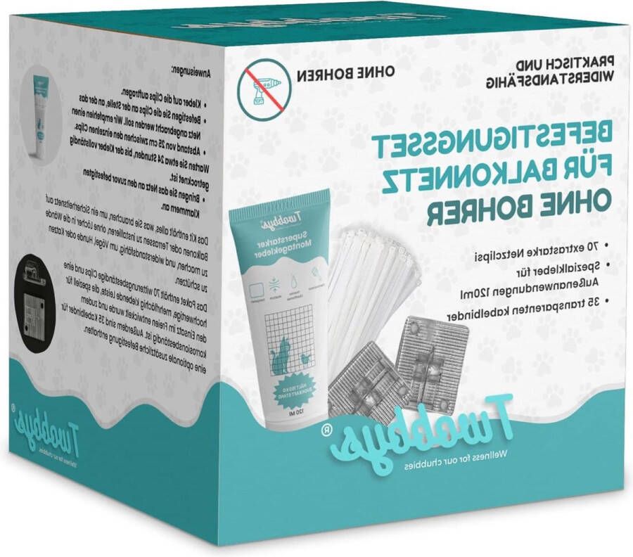 Haak voor kattennet balkon 70 haken + transparante lijm 120 ml + kabelbinders kit eenvoudige montage anti-uv kattennet raam