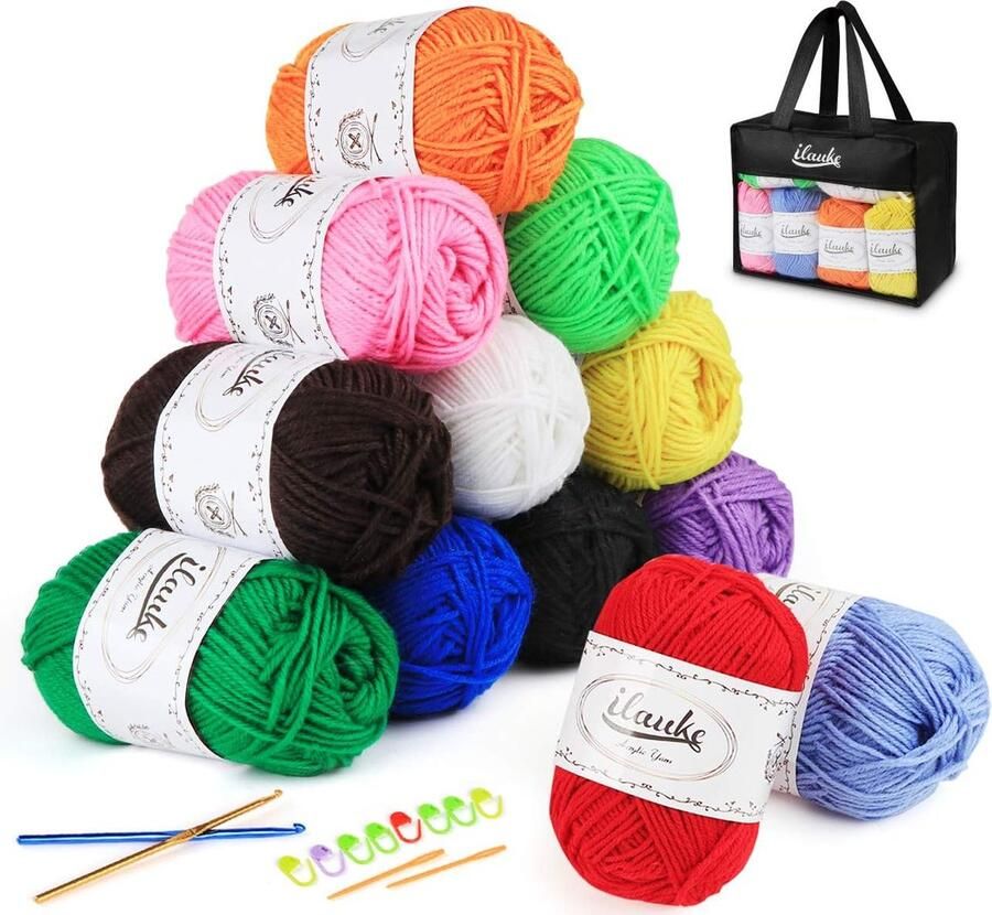 Haakgaren set 12 kleuren x 50 g dikke wol voor haken en breien met 2 haaknaalden 4 0-5 0 handbreigaren met opbergtas katoenen garen acrylwol set voor haken en kunsthandwerk