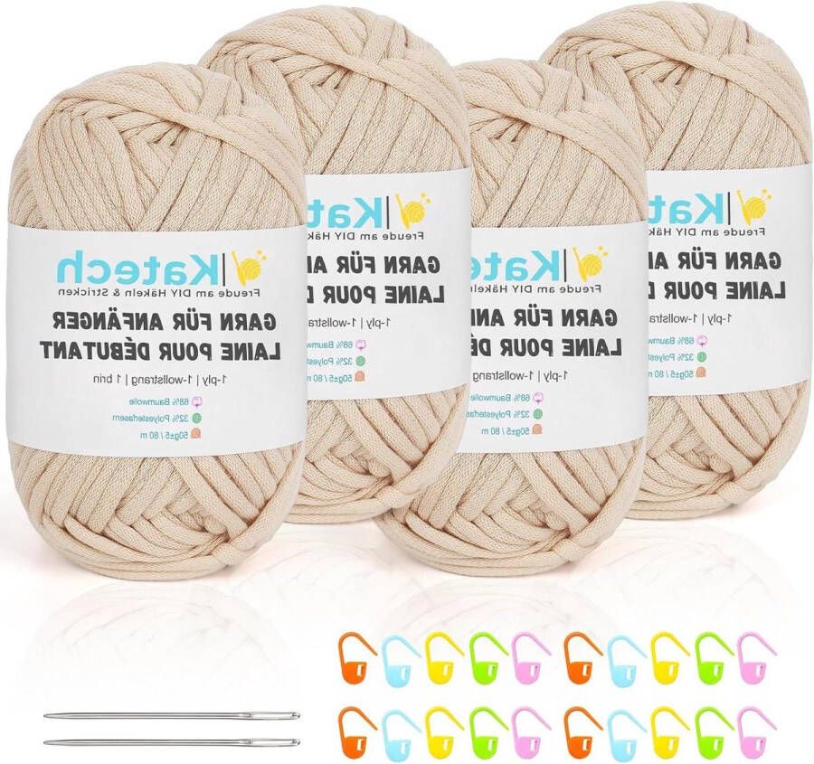 Haakgaren voor beginners dierenonderzetters haken 4 stuks 50 g dik katoenen garen haken en breien beige