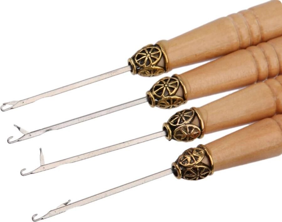 Haaknaald Set van 4 Voor plaatsing van hairextensions Micro Nano Hook tool