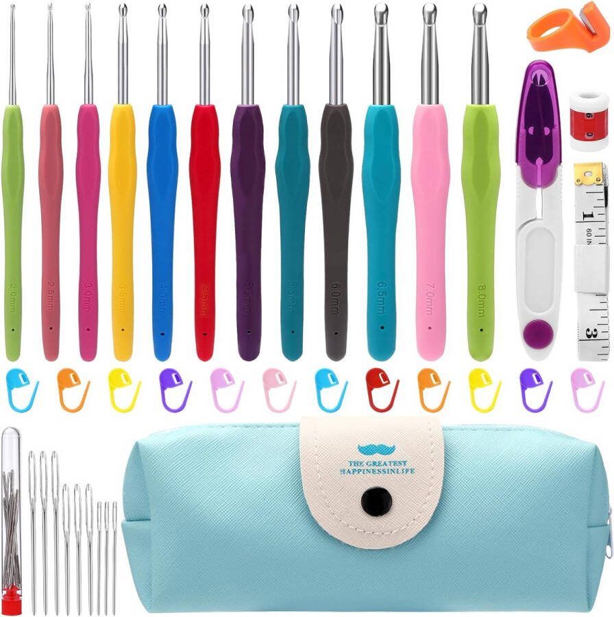 Haaknaaldenset 11 stuks antislip breinaalden 40-delige haakset voor beginners met haakaccessoires ergonomische haaknaaldenset van zacht rubber met draagbare tas