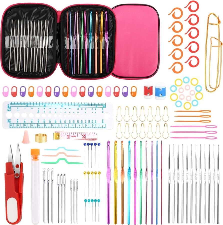 Haaknaaldenset 127 stuks haakset voor beginners met haakaccessoires ergonomische haaknaald doe-het-zelf handbrei-knutselgereedschap voor beginners cadeaus voor zus moeder dochter