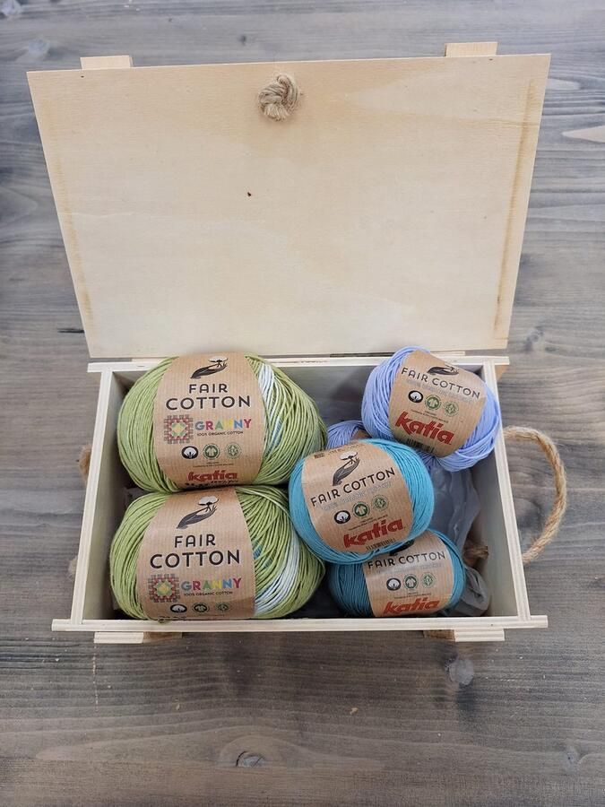 Haakpakket Katia- Zomerjurk Fair Cotton groen blauw
