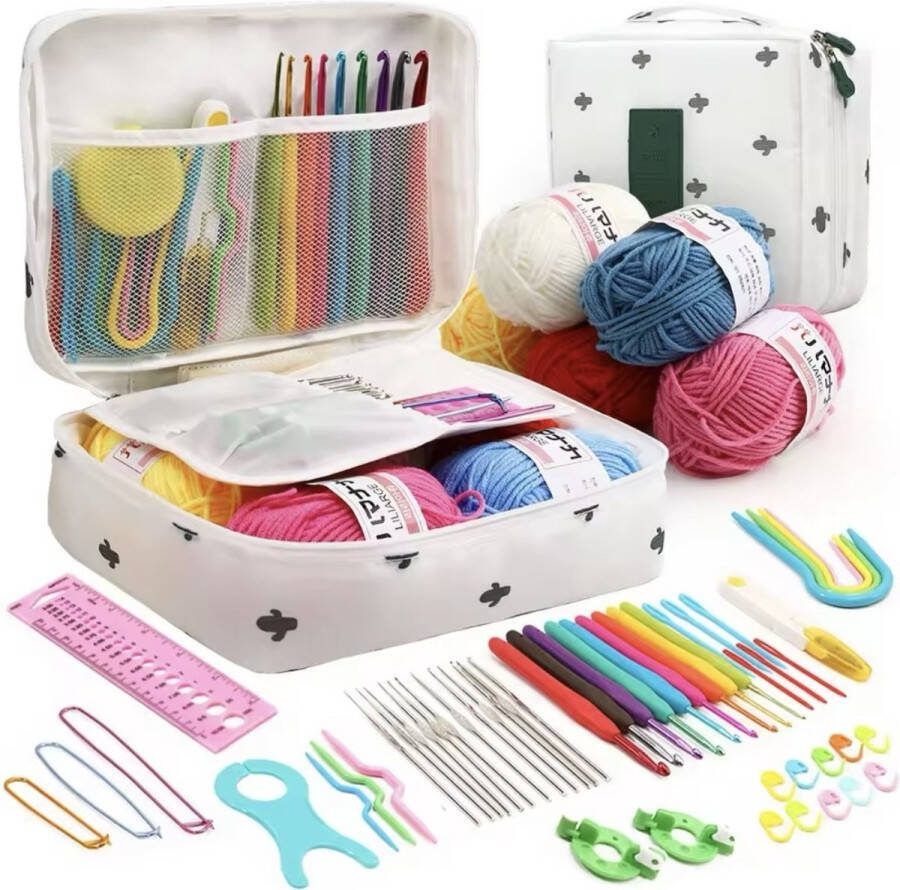 Haakpakket Starterspakket Haaknaalden Set Haak Accessoires Haakgereedschap 58-Delige Haakset Sewing Kit Haken Voor Beginners Wit White