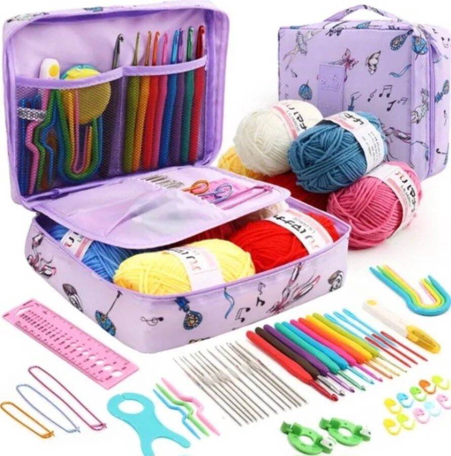 Haakpakket Starterspakket Haaknaalden Set Haaktas Haak Accessoires Haakgereedschap 58-Delige Haakset Sewing Kit Haken Voor Beginners