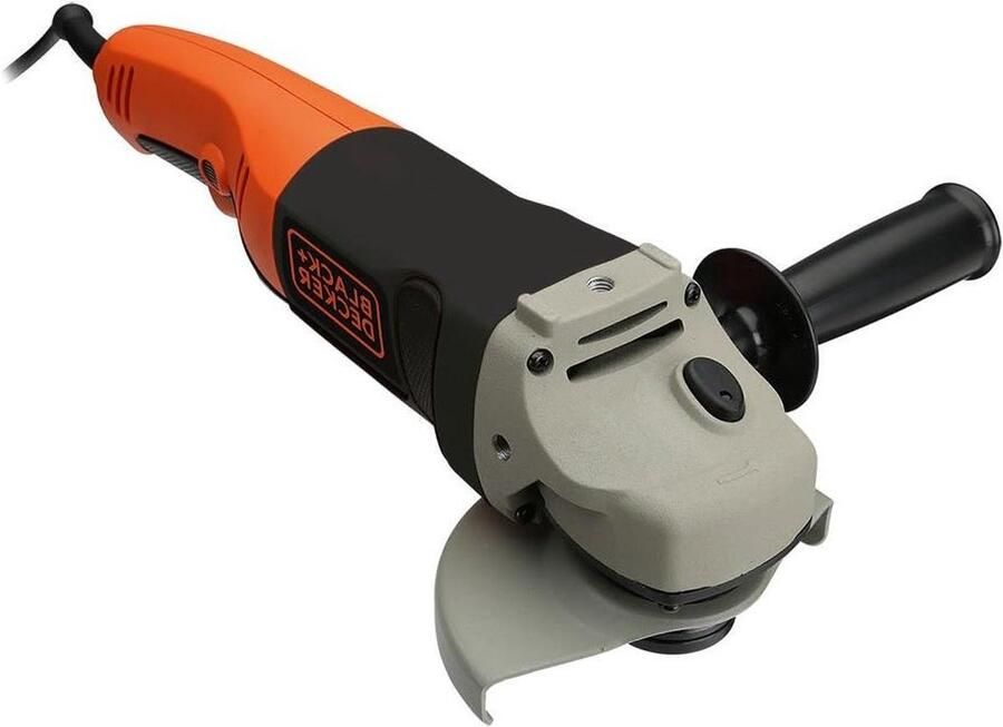 Haakse slijper 125 mm 1200 W met 3-posities handgreep nulspanningsschakelaar spindelvergrendeling zachte start antislip behuizingsgreep ontroesten oranje
