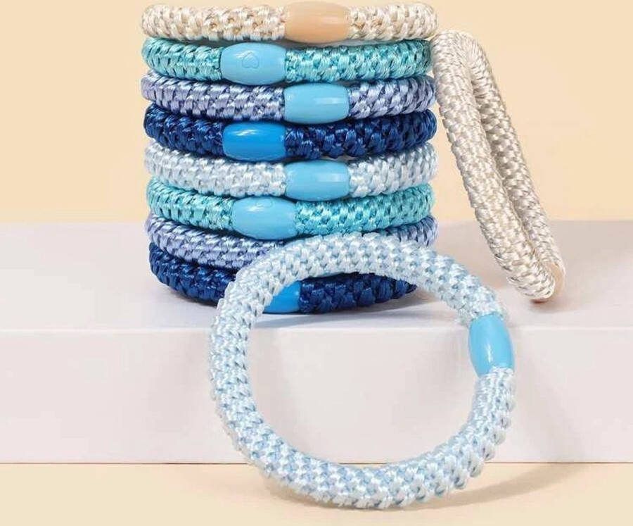 Haar Elastiekjes Haarelastiekje Gevlochten Elastiek en Armband haarelastiekjes met kraal haarelastiekjes te dragen als armband sterk elastiek 10 stuks Blauw