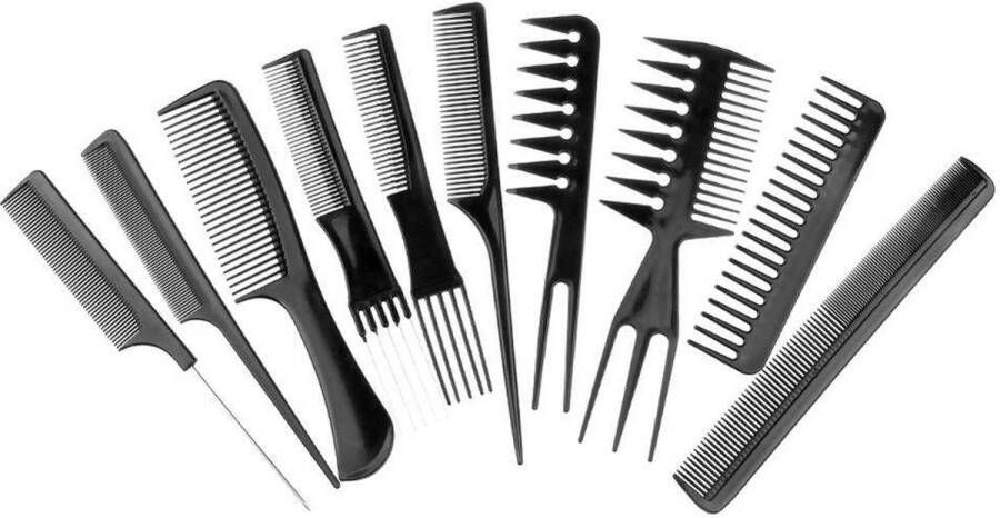 Haar kam haarkammetjes zijkam Zwarte Glans Collectie Haarstyling en Verzorging Toupeerkam Grove & Fijne Tanden Professionele Set van 10 Kammen
