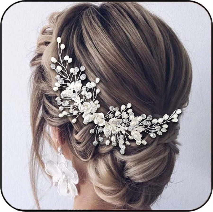 Haaraccessoires Haarclips Hoofddeksels parelhaar accessoires voor dames en meisjes haarstuk voor bruid bruidshaaraccessoires voor vrouwen en meisjes bruiloft parel haarspelden parel bloem kristal strass haarspelden clips (zilver)