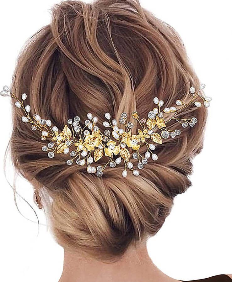 Haaraccessoires Haarclips Hoofddeksels parelhaar accessoires voor dames en meisjes haarstuk voor bruid bruidshaaraccessoires voor vrouwen en meisjes bruiloft parel haarspelden parel bloem kristal strass haarspelden clips (goud)