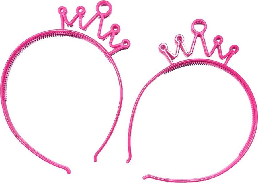 Haarband Diadeem Met Kroontje Fuchsia Roze Set 2 Stuks (699)