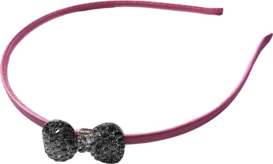 Haarband Diadeem Strass Strik Fuchsia Roze (604)