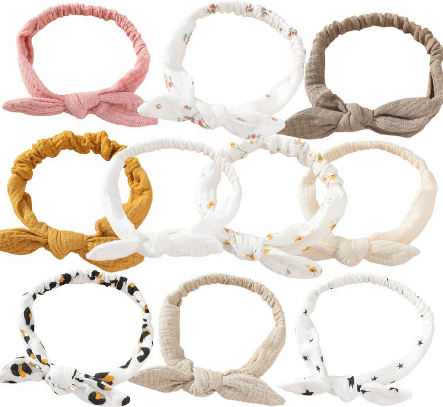 Haarband Hafsa 10 pack Smalle en zachte baby haarband van hydrofiele stof met een strikje haaraccessoires voor meisjes kinderen babies