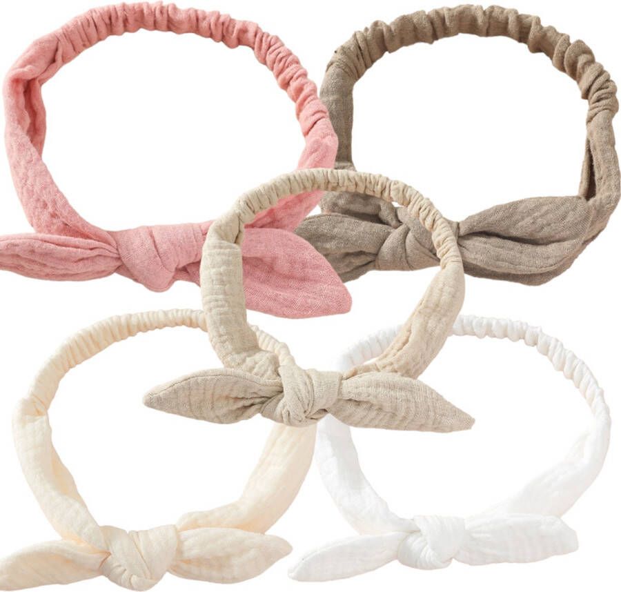 Haarband Hafsa 5 pack Smalle en zachte baby haarband van hydrofiele stof met een strikje haaraccessoires voor meisjes kinderen babies