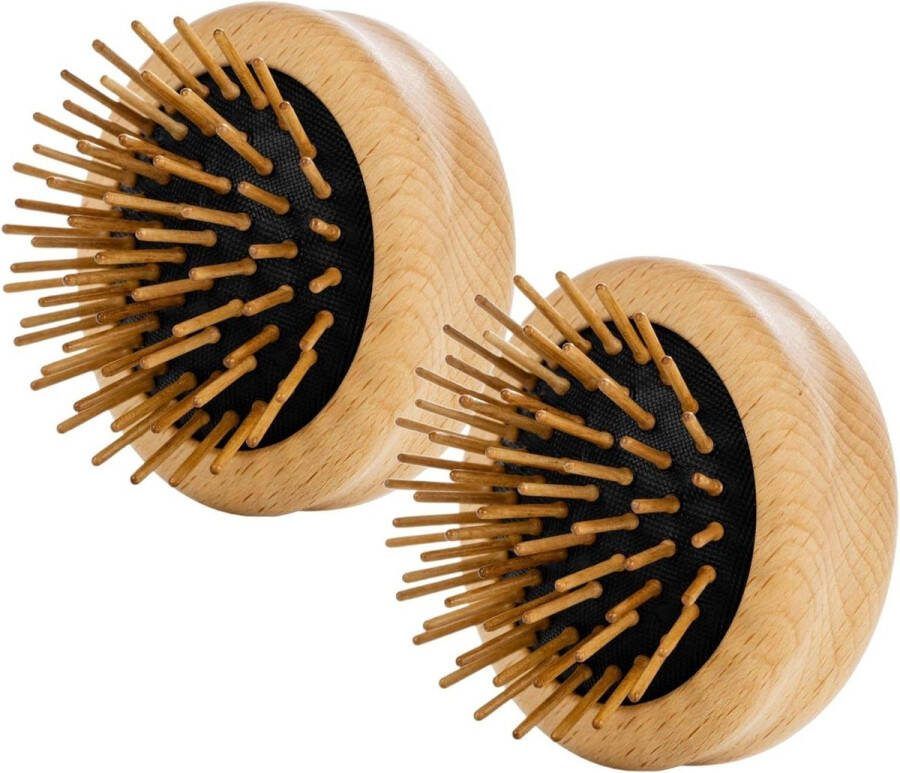Haarborstel opvouwbaar mini beukenhouten stiften compacte ontwarringsborstel 2 x