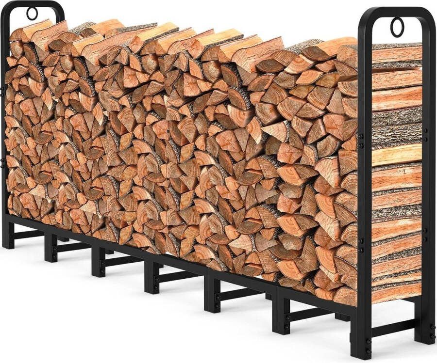 Haardhoutopslag Houtopberging Amagabeli 8 ft Outdoor Brandhout Log Rack Open Haard Heavy Duty Brandhout Stapel Opslag Rekken Patio Deck Metalen Log Houder Stand Buisvormige Stalen Hout Stapelaar Buiten Gereedschap Accessoires Zwart