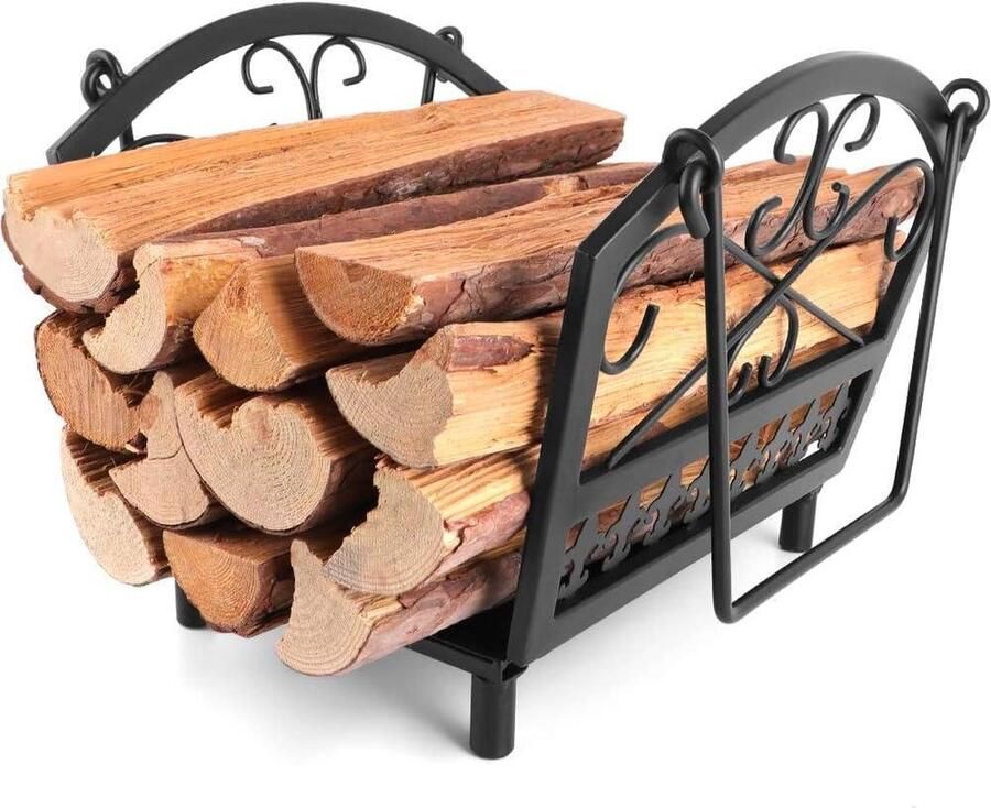 Haardhoutopslag Houtopberging Amagabeli Brandhoutmand 36 x 32 x 315 cm brandhoutopslag mand metaal houten wieg open haard staal handvat draagmand houtkachel houtdrager