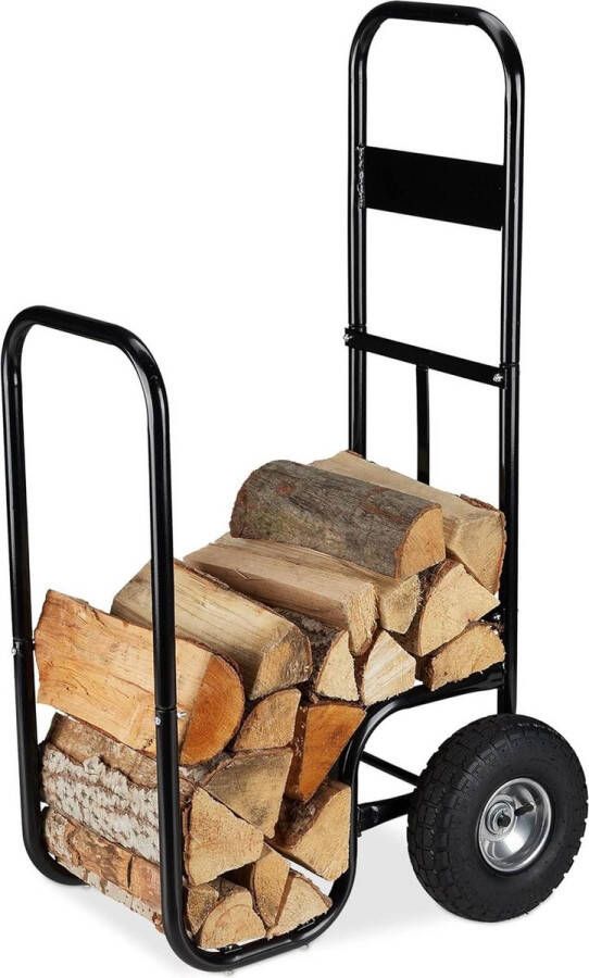 Haardhoutopslag Houtopberging Brandhout kar met 2 wielen tot 60 kg Binnen buiten Staal Grote houtopslag voor haardhout Zwart
