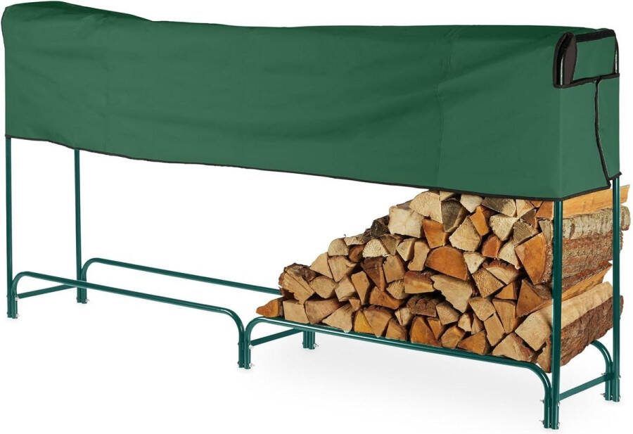 Haardhoutopslag Houtopberging Brandhoutrek met hoes staal voor haardhout houtopslag binnen buiten groen HxBxD ca. 122x250x30 cm
