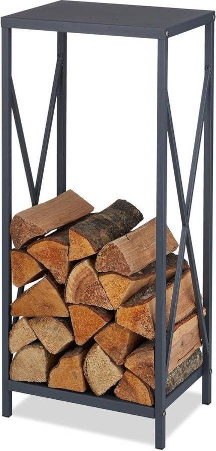 Haardhoutopslag Houtopberging Brandhoutrek Metaal Grijs 80 x 34 x 25 cm Poedercoating Stookhout Binnen