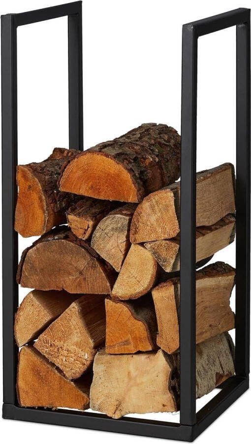 Haardhoutopslag Houtopberging brandhoutrek metaal HBD ca- 60 x 30 x 30 cm haardhoutrek binnen stookhout opslag open haard zwart