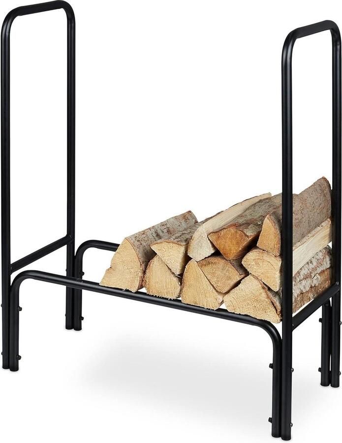 Haardhoutopslag Houtopberging brandhoutrek metaal opberging binnen & buiten zwart 85 x 72 x 30 cm