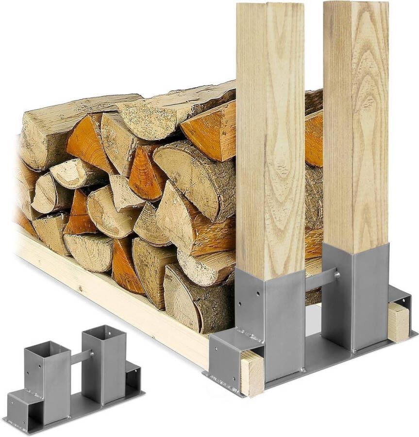 Haardhoutopslag Houtopberging DIY set van 2 voor brandhout en houtblokken Brandhoutrek doe-het-zelf Metaal zilver
