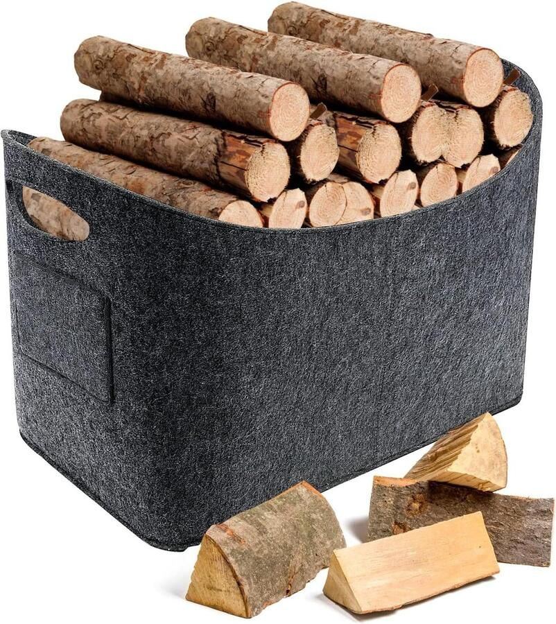 Haardhoutopslag Houtopberging Extra grote vilten mand met handvat 63 liter 53 x 40 x 30 cm Opvouwbaar en verdikte brandhoutmand Multifunctionele opbergmand voor winkelen speelgoed kranten