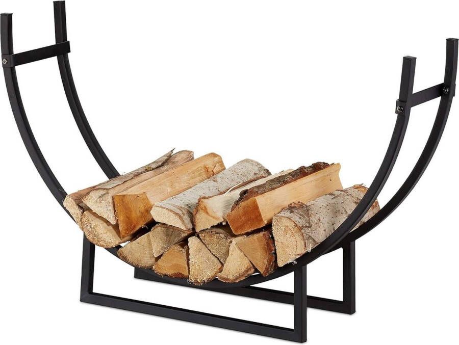Haardhoutopslag Houtopberging Halfrond Brandhoutrek Binnen Zwarte Poedercoating 55x92x21 cm Relaxdays Staal 1 stuk