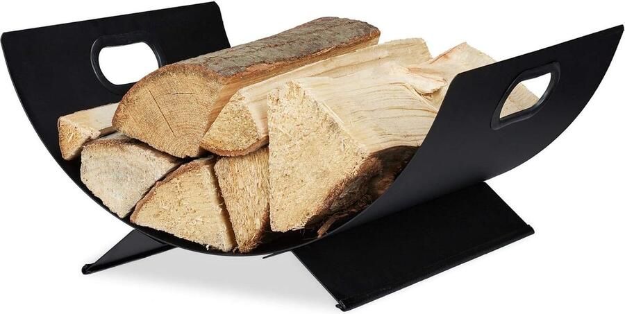 Haardhoutopslag Houtopberging Houtmand metaal modern voor binnen HBD 185 x 405 x 33 cm groot zwart houtbak
