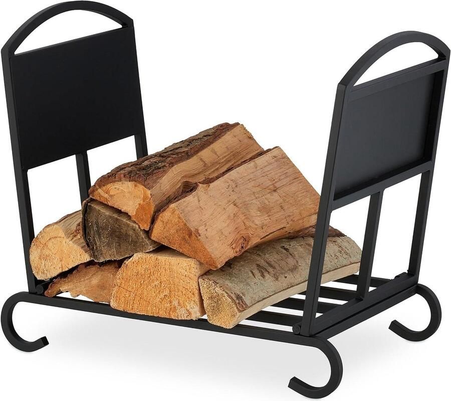 Haardhoutopslag Houtopberging inklapbare houtmand metaal 44x52x31 cm stalen brandhoutrek zwart