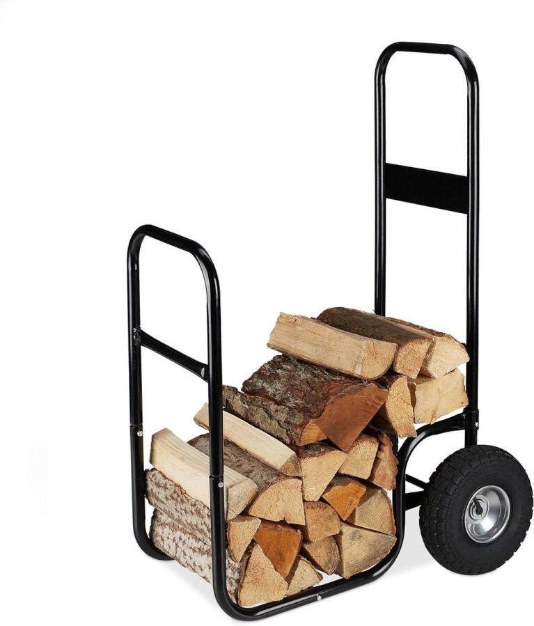 Haardhoutopslag Houtopberging Kar met 2 wielen tot 60 kg binnen & buiten staal grote houtopslag voor haardhout zwart