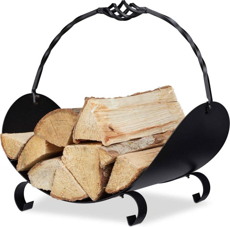 Haardhoutopslag Houtopberging mand houtopslag voor binnen HBD 42.5 x 43.5 x 30 cm brandhout opslag zwart