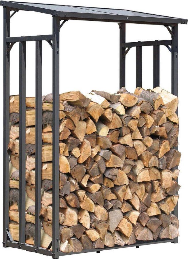 Haardhoutopslag Houtopberging Metal brandhoutrek antraciet 130 x 70 x 185 cm Tuin 16 m3 Stapelhulp Buiten