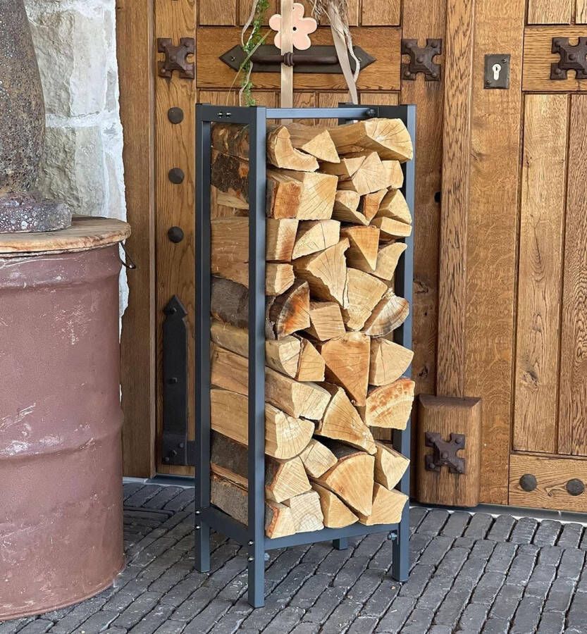 Haardhoutopslag Houtopberging Metalen antraciet haardhoutrek 33 x 25 x 90 cm Tuin Stapelhulp